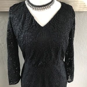 LOFT Black Long Sleeve Lace Sheath Dress